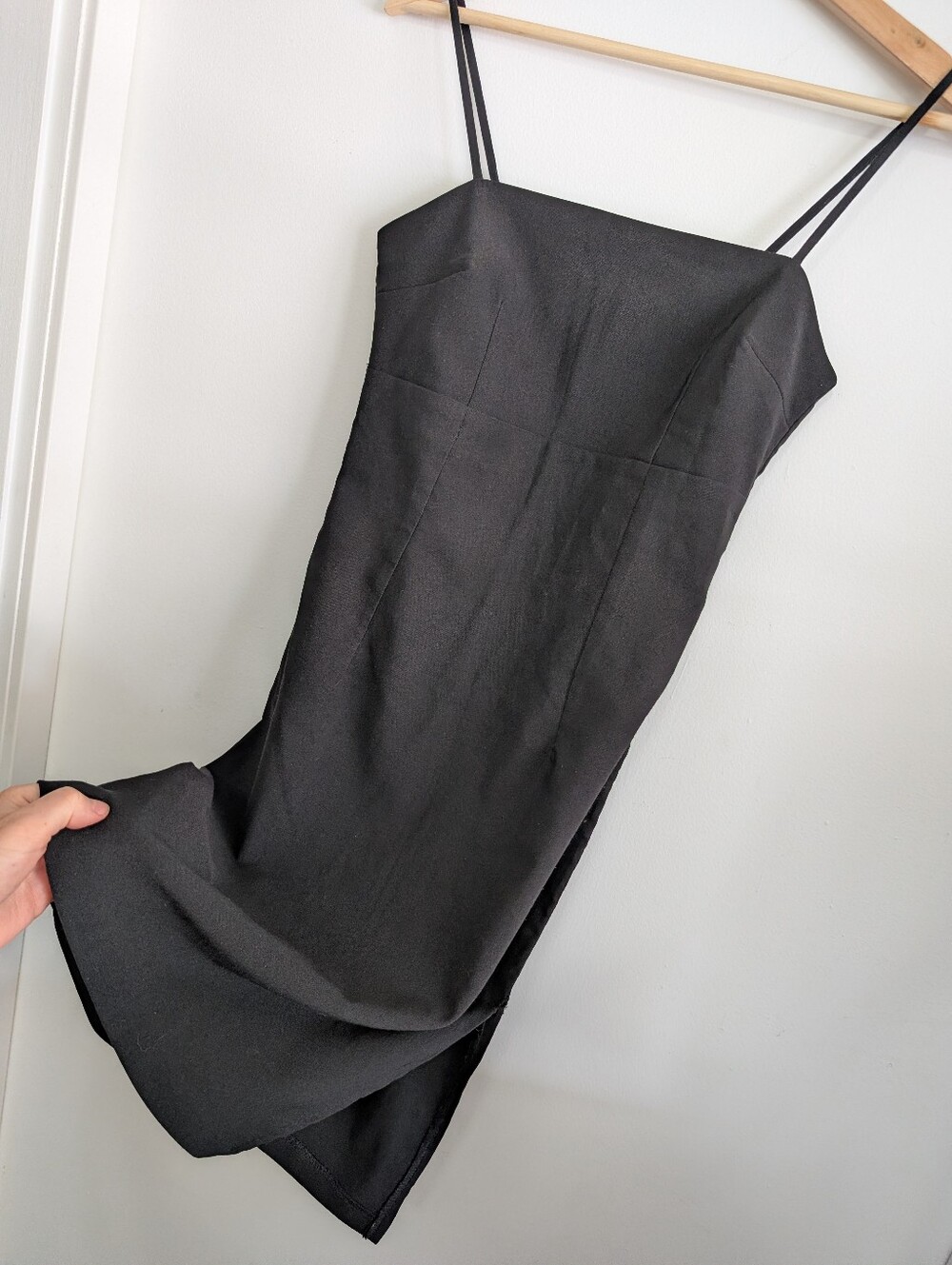Vintage Fitted Mini Square Dress Y2K Beechers Brook Contemporary Black Stretch